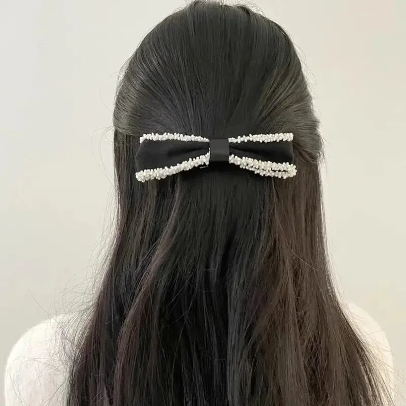 

Высококачественная заколка для волос с изогнутым бантом и бисером, пружинная заколка, заколка для волос Dongdaemun, головной убор, аксессуары для волос из Южной Кореи, верхний зажим