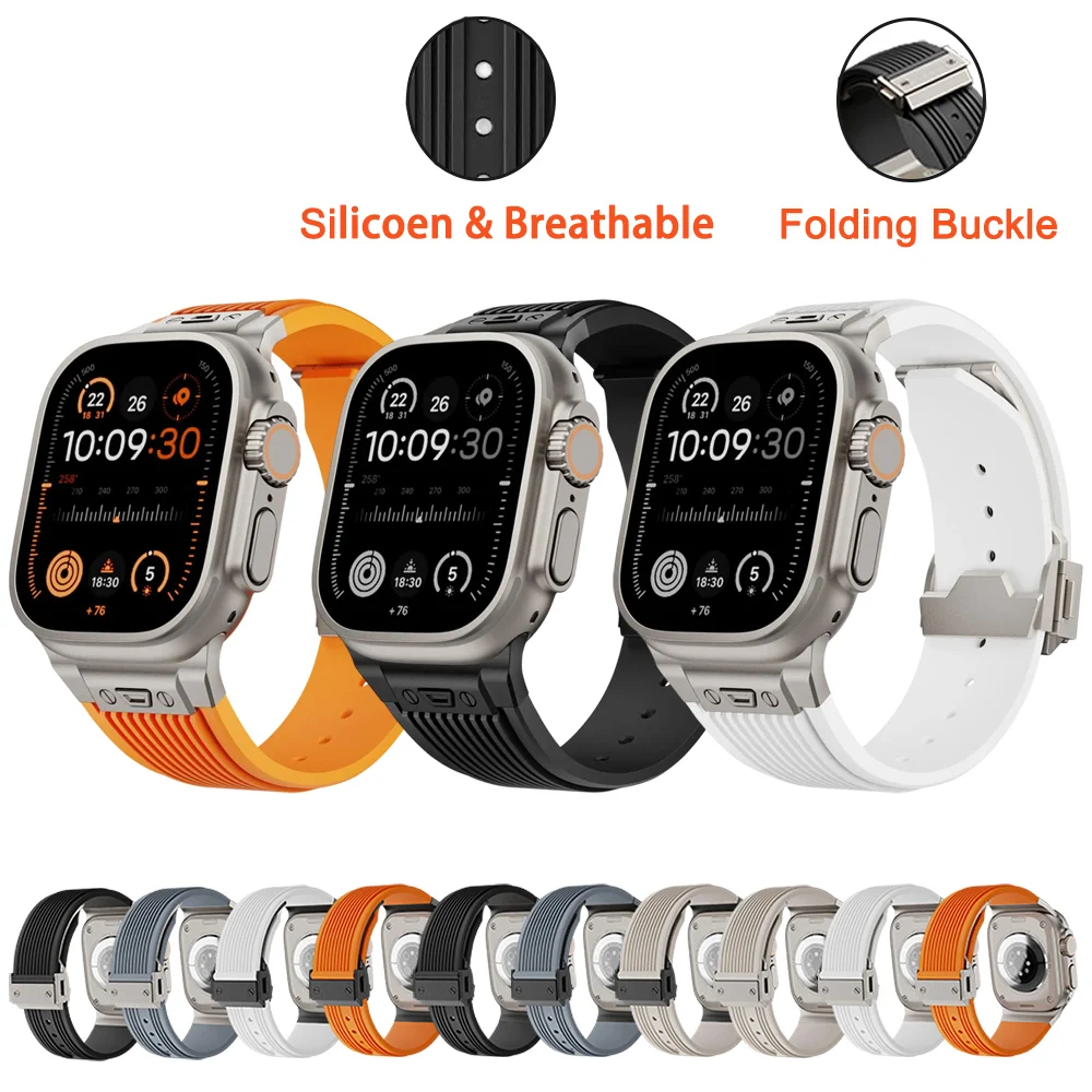 Watchband for Apple Watch Series 10/9/8/7/6/5/4/3/2/1 Silicone Classic Buckle Bracelet for Apple Watch 42/44/45/46/49mm Strap