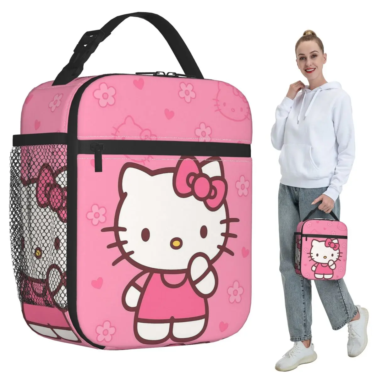 

Изолированная сумка для обеда Hello Kitty для женщин, офисный холодильник, термосумка для еды, портативный контейнер для ланч-боксов