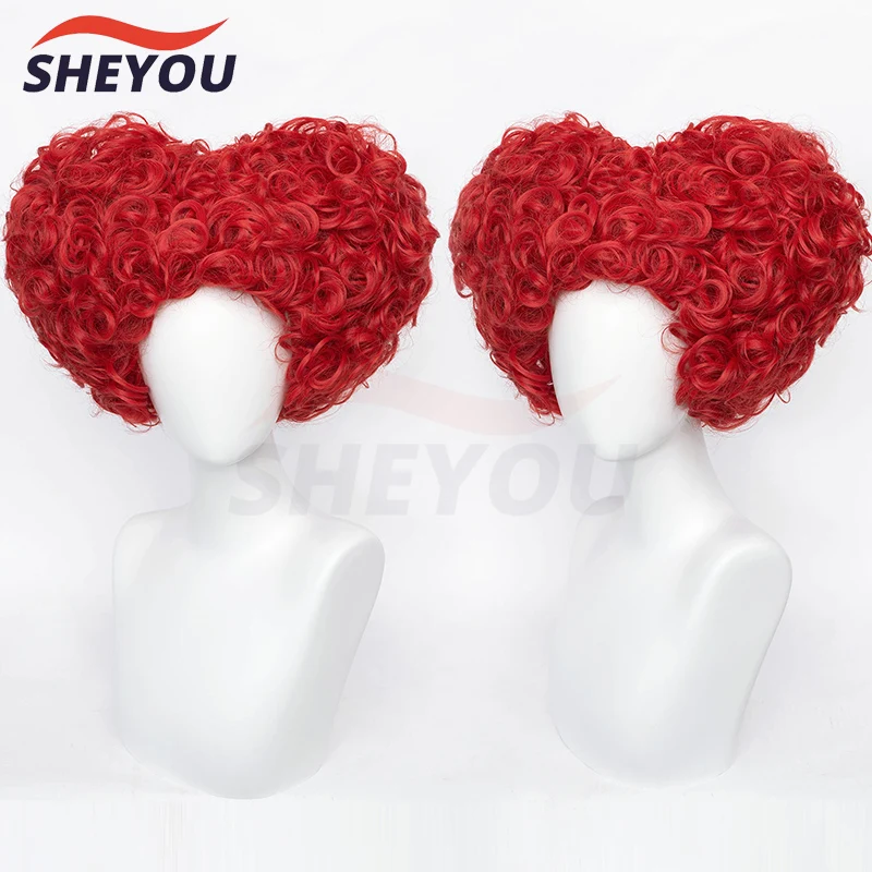 

High Quality Alice in Wonderland Red Queen Cosplay Wig Role Play Queen of Hearts Curly Red Hair Wigs + Wig Cap