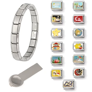 Enlaces italianos Encantadores de acero inoxidable Mujeres Mujeres Esmalte Coconut Coconal Paisaje de vacaciones Fabón Elefante Fit 9 mm haciendo joyas 10 mejores joyas de rana de ventas - №5