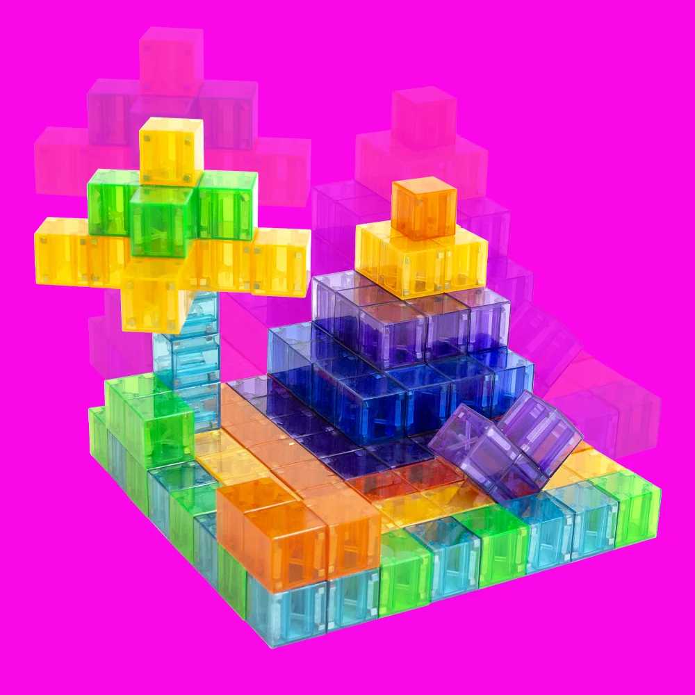 27 قطعة من ألعاب مغناطيس نموذجية ذاتية الصنع مكعبات بناء مغناطيسية شفافة مجموعة بناء تعليمية مصممة هدايا للأطفال