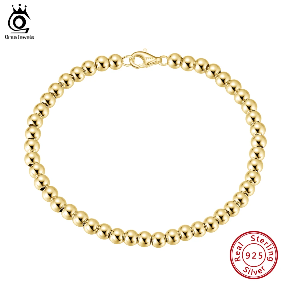 

ORSA JEWELS 4mm Bead Ball Chain Bracelet 14K Gold 925 Sterling Silver Fashion Women Bracelet Jewelry 6.5/7/7.5/8 Inch SB103