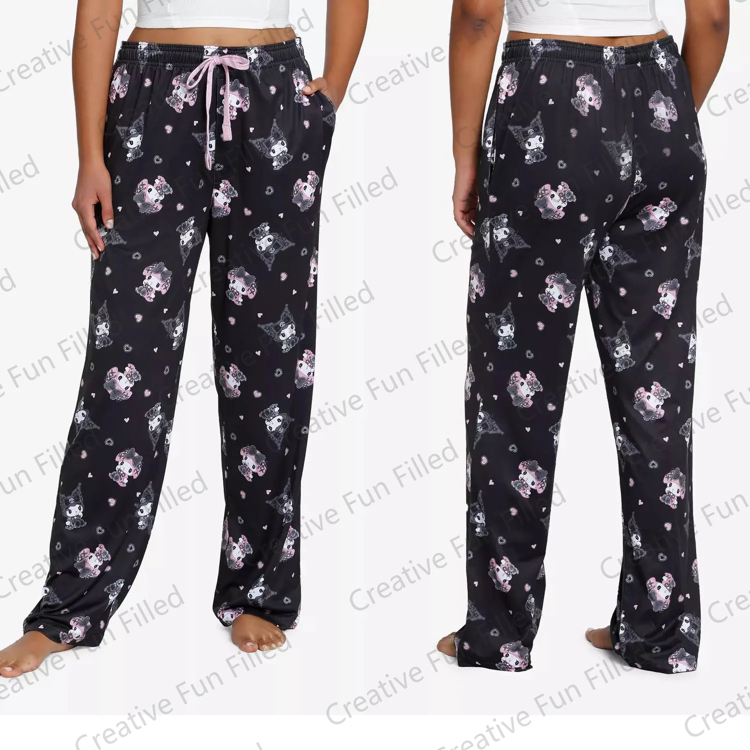 2024 New Kuromi & My Melody Lolita Pajama Pants Long Sleeved Cartoon Print Pajama Pants For Kids/ Adults Sleepwear