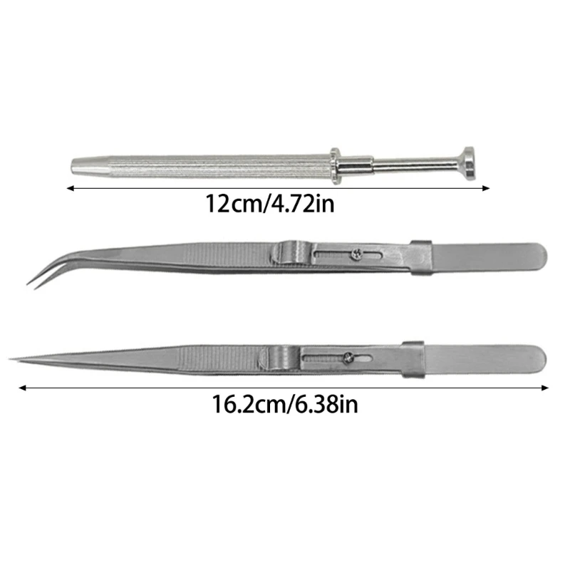 3Pcs Metal Jewellery Tools Set Stainless Steel Tweezers for Gemstones Handling N2UE