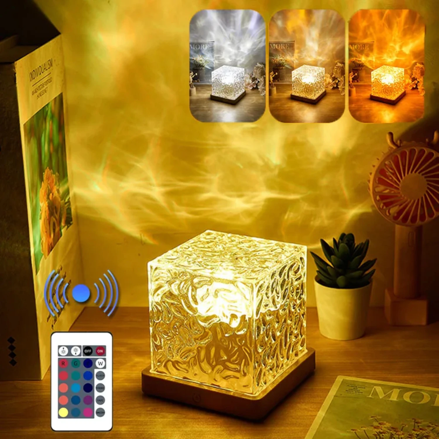 3/16 Colors Dynamic Rotating Water Ripple Projector Night Light Flame Crystal Lamp  Living Room Study Bedroom Bedside Decor