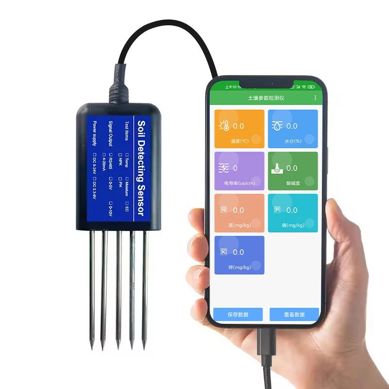 Smart Farming Digital Soil NPK EC PH Plant Hygrometer Moisture Probe Meter Sensor Connecting Mobile Phones 7-In-1 Soil Tester