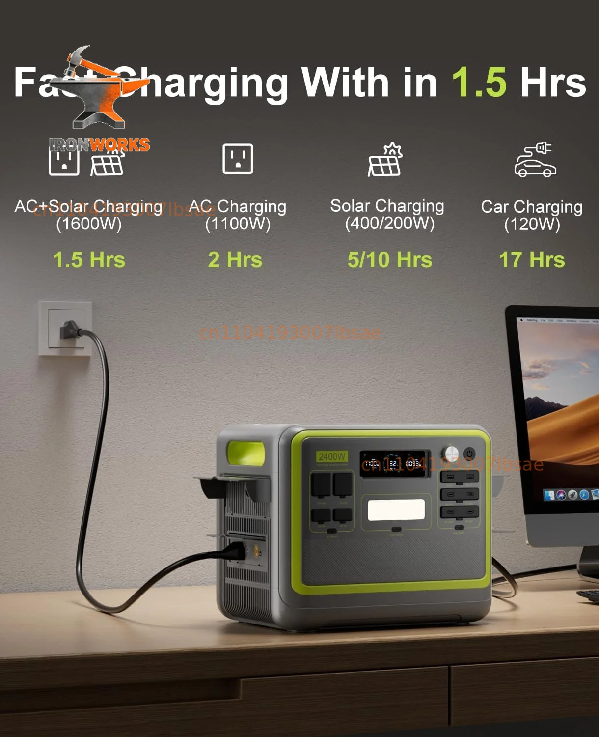 F2400 Portable Power Station 2400W (4800W Peak), 2048Wh LiFePO4 Battery Solar Generator with 1100W AC & 500W