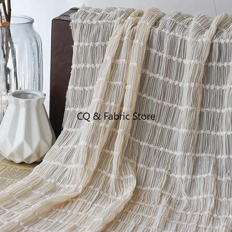 Chiffon stripe hook embroidered wave wrinkle fabric high elastic spring and summer women's dress fabric tulle fabric