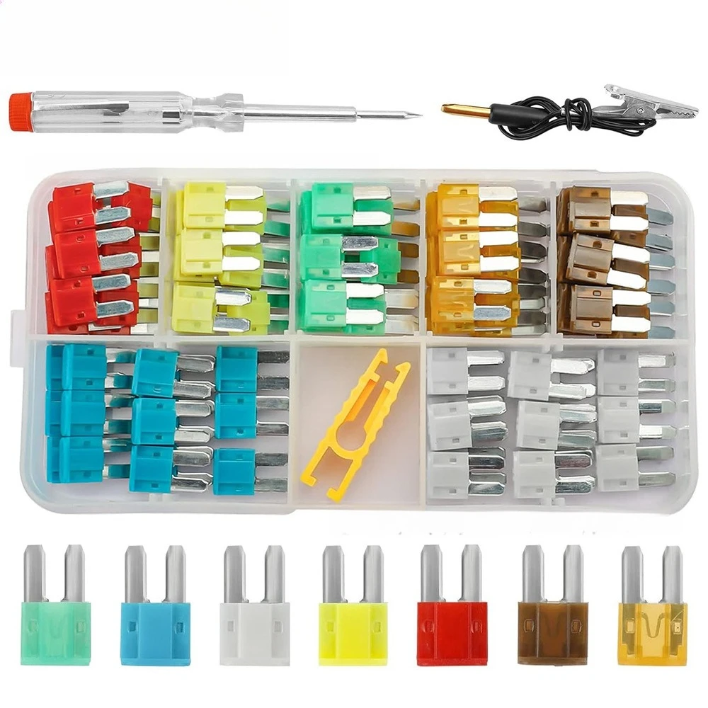 105PCS Boxed Micro Long Leg Blade Fuses 5A-30A Zinc Alloy Automotive Car Truck RV DC Circuit Protection Assortment Kit