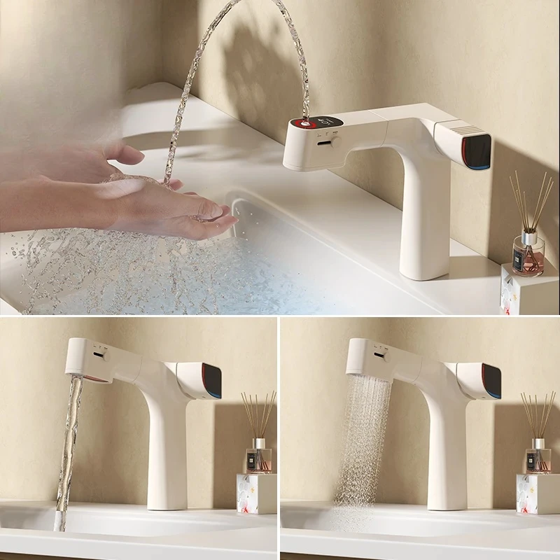 Rubinetti da bagno purificati Rubinetto con filtro dell'acqua estraibile Miscelatore per lavabo bianco Rubinetto per lavabo Display gourmet Rubinetteria in ottone Gru