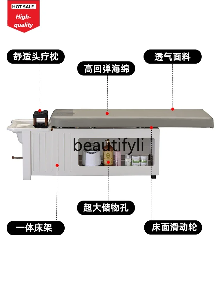 SS Multifunctional push-pull head treatment shampoo bed water circulation fumigation water heater Thai massage spa beauty bed D1