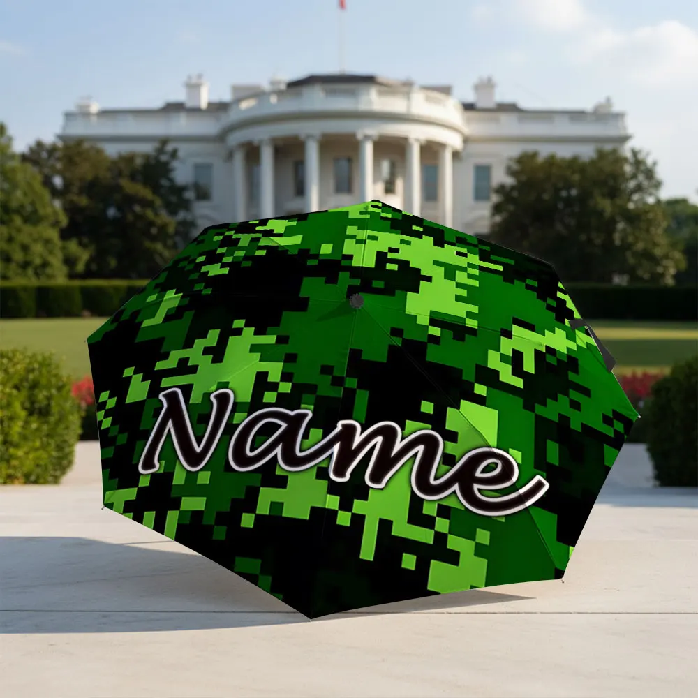 Custom Name Umbrella Pixel Digital Green Camouflage Print Folding Umbrella Portable Travel Parasol For Camo Gaming Pixel Fan