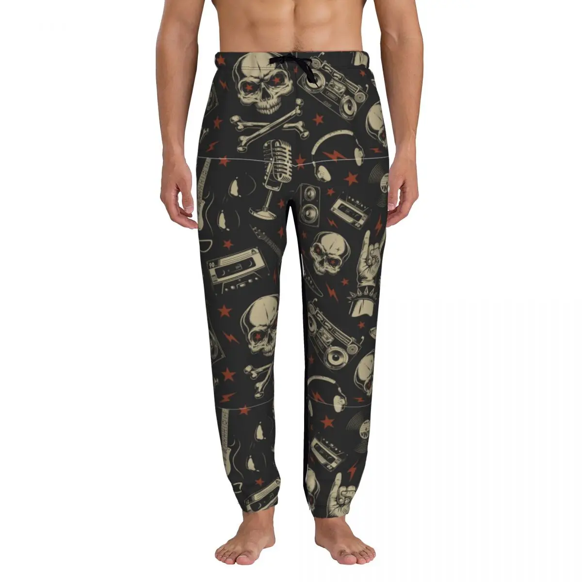 Casual Jogger Pants Skull Musical Electric Guitar And Cassette Men Fitness Gyms Pants Outdoor Sweatpants Pants Mens Trousers