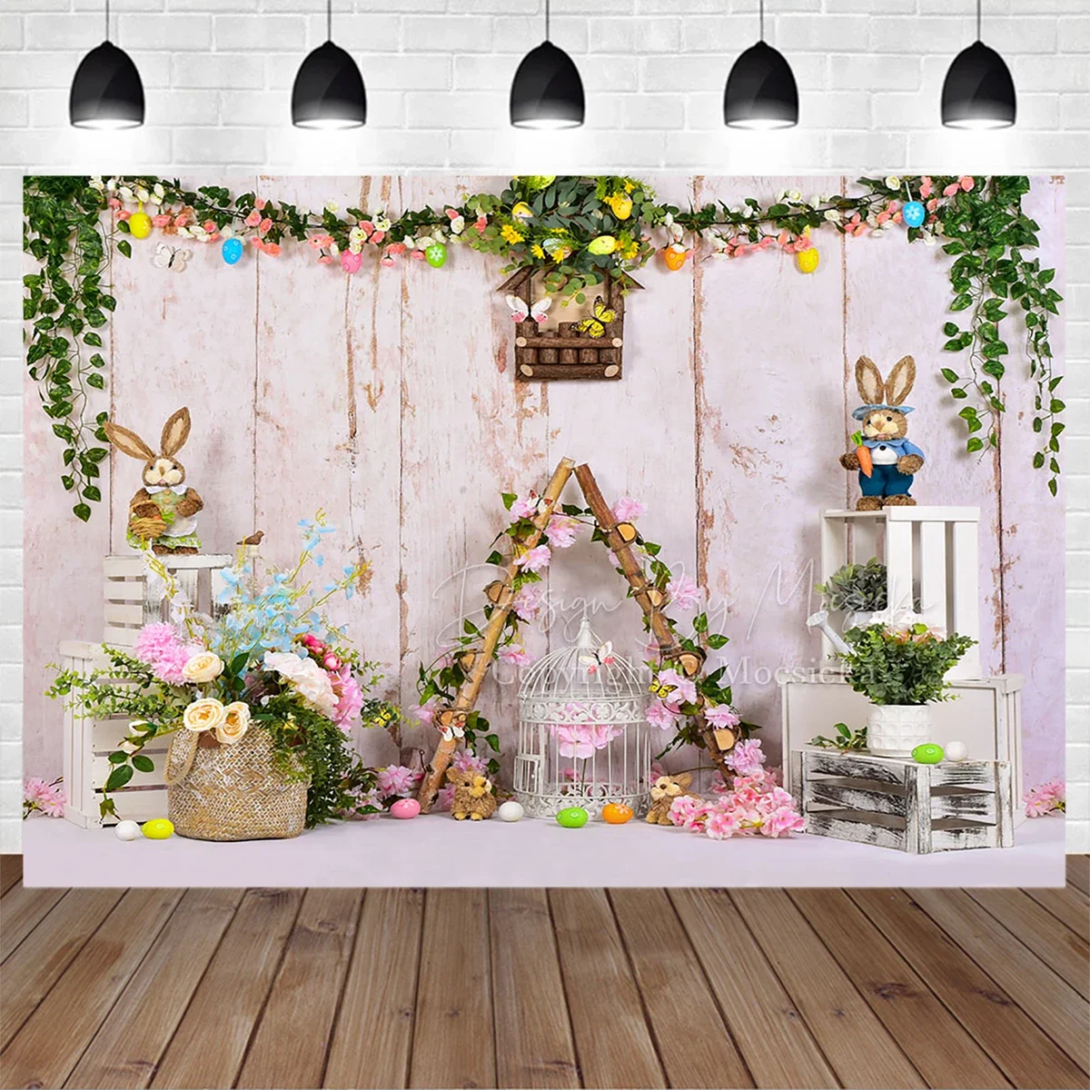 Mocsicka Easter Baby Party Photo Studio Props Background Garden Rabbit Carrot Wooden Backdrop Girl Boy Kids Birthday Photobooth