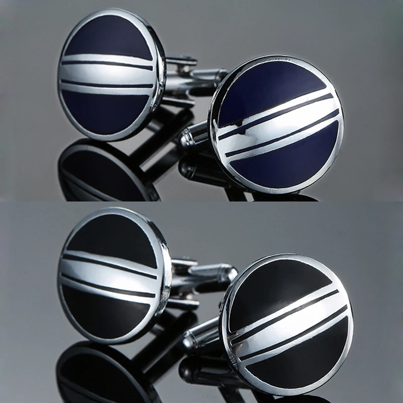 Men's French shirt cufflinks Classic style Round blue black enamel cufflinks Fashion clothing accessories Wholesale