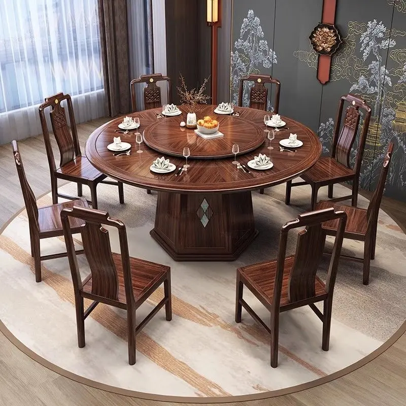 New Chinese-style ebony all-solid wood dining table and chairs integrated household hotel restaurant