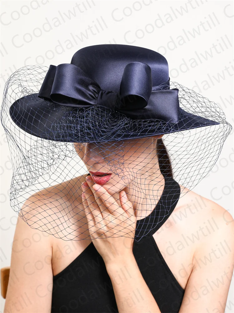 Women Formal Party Veils Fedora Cap Wedding Church Fascinators Mesh Hat Derby Party Show Chapeau Cap With Bow Hair Accessories