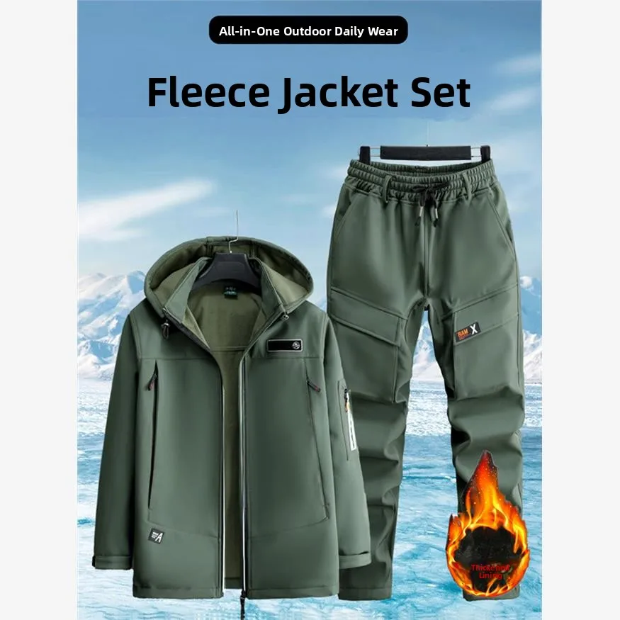남성용 겨울용 두꺼운 플리스 아웃도어 작업복 세트 방풍 방수 보온 작업복 산업용 작업복