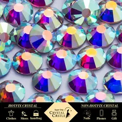 Crystal Castle White AB Strass Hotfix Stones None Hot Fix Blingbling Large Glass Adhesive Rhinestones For Crafts 4HF301AB