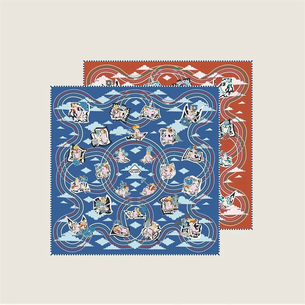 Новинка 2023 года, роскошный саржевый шелковый шарф ручной работы, женские квадратные шарфы с двусторонним принтом, накидки, Echarpes, платки, женские хиджабы, 53 см