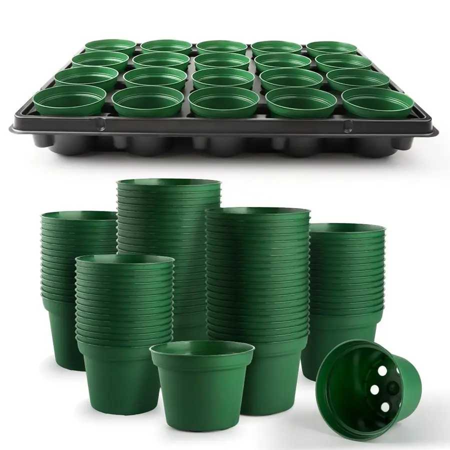 

Inch Nursery Pots 100 Pcs with 5 Pcs 20 Cell Nursery Pot Trays, 5 Sets Seed Starting Kit for Seedlings, Propagation and Home Gar