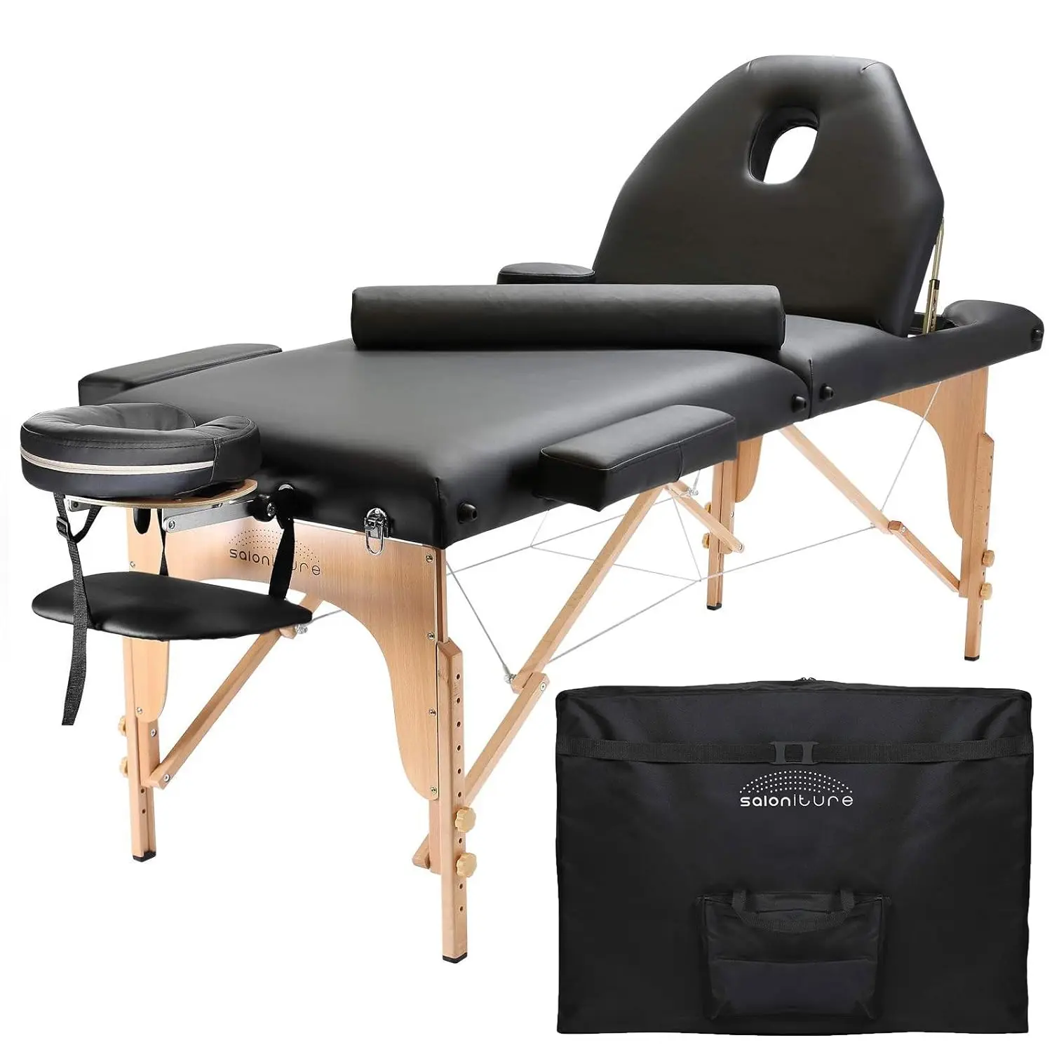 

Saloniture Professional Portable Massage Table with Backrest - Black