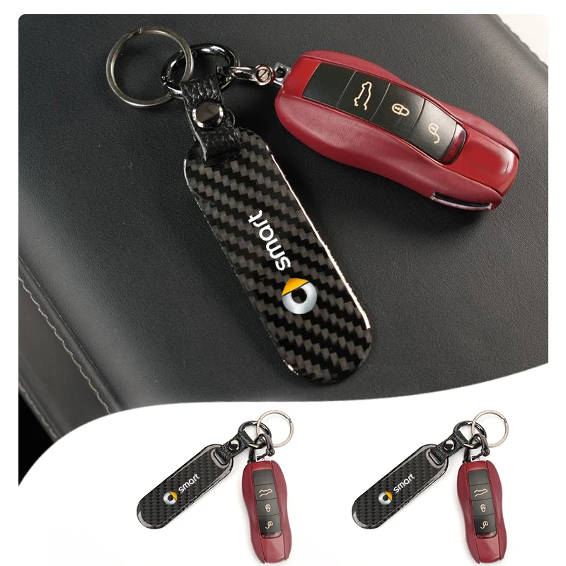 Car Logo Keychain Carbon Fiber Key Ring Styling Accessories For Mercedes Benz Smart Fortwo 451 450 453 Forfour Cabrio Crossblade