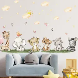 cartoon animal nursery wall sticker self adhesive baby room decoration cute jungle wall decal for kids