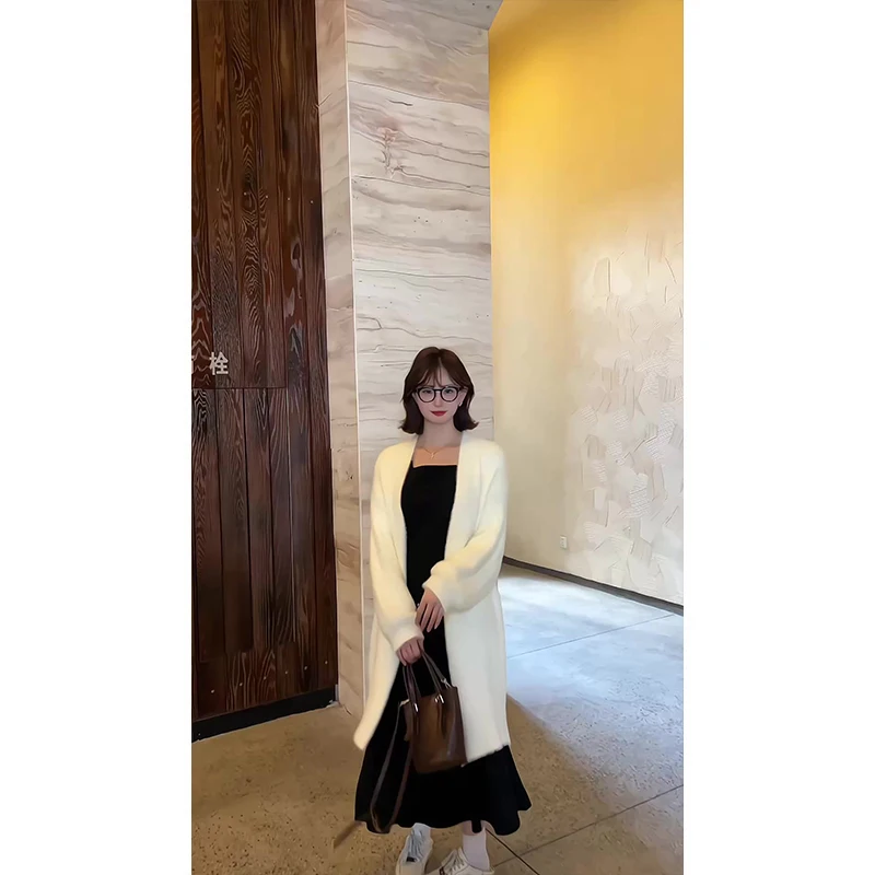 

Soft Knitted Open Cardigan Sweater Women's Autumn Winter Loose Large Size Lazy Style Long Coat Dress Two Piece Set
