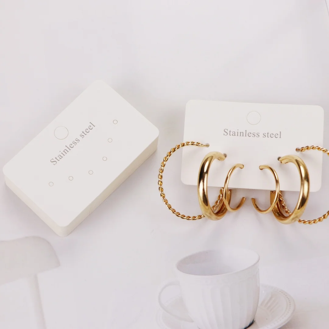 50 قطعة 6 ثقوب ورقة بيضاء معلقة بطاقة لمجموعة مجوهرات الفولاذ المقاوم للصدأ وأقراط التعبئة حامل حزم الأعمال الصغيرة #4