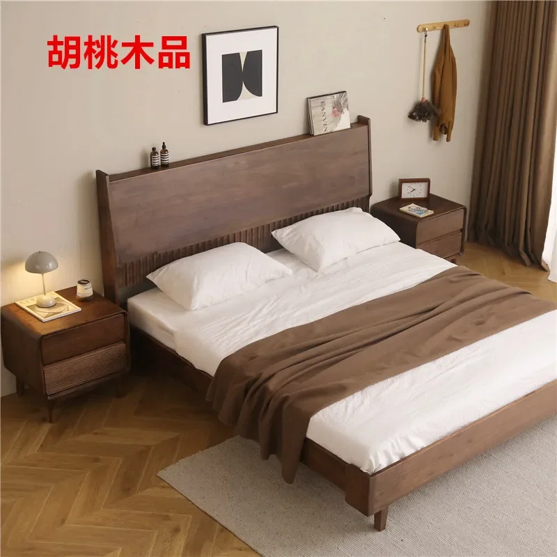 

Customized North American black walnut simple solid wood bed bedroom Modern Nordic light luxury organ oak1.8m double wedding bed