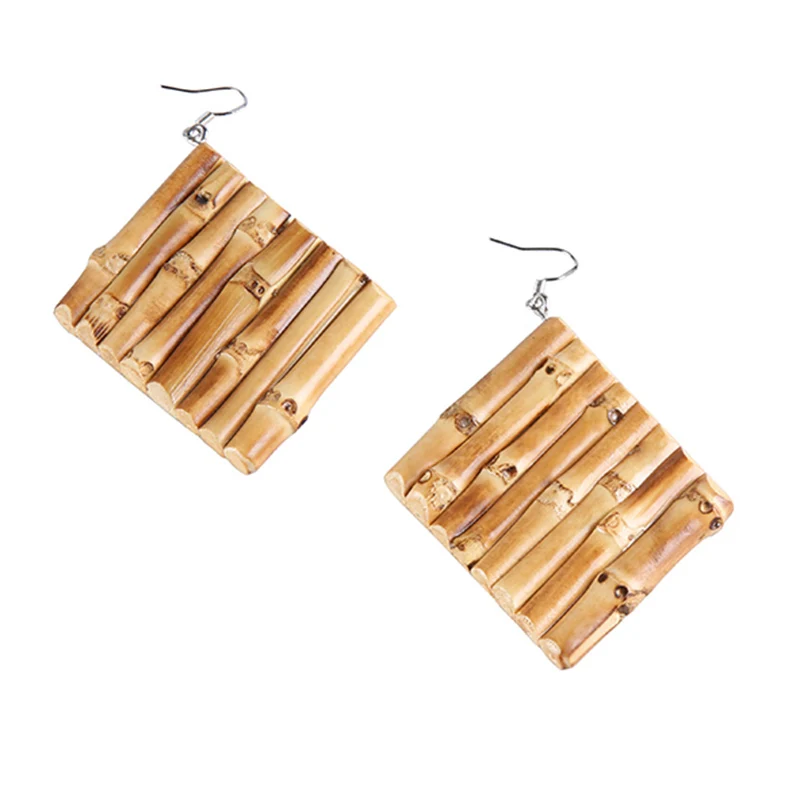 2025 Nilerun Rhombus Lozenge Parallelogram Geometric Big Large Huge Unique Handmade Natural Bamboo Root Exaggerated Earrings