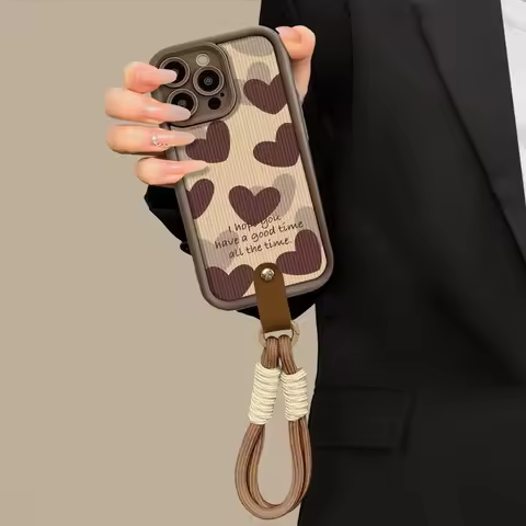 Brown heart Hand Strap Phone Case For Infinix Note 40 30 Tecno Spark 10 10C Camon 20 Hot 50 30i 30 Play Pro Smart 7 6