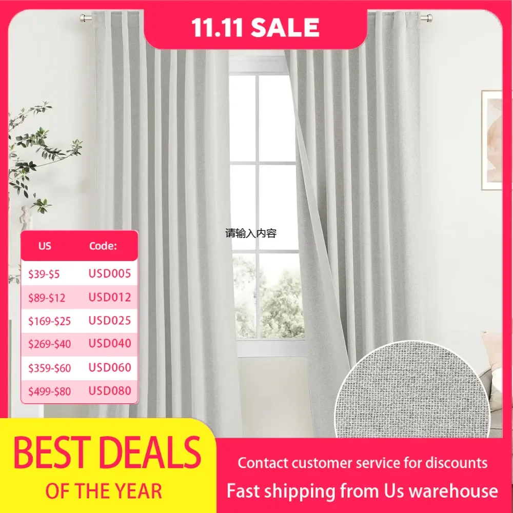 

White Linen 100% Blackout Curtains for Living Room, 84 Inch Long Farmhouse Back Label Bedroom Texture Curtains, 2 Panels