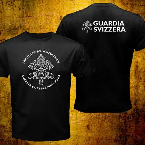 Fashion 100% cotton  Rare Vatican Guardia Svizzera Swiss Guard Roman Catholic Pope Security T-Shirt Double Side Tees