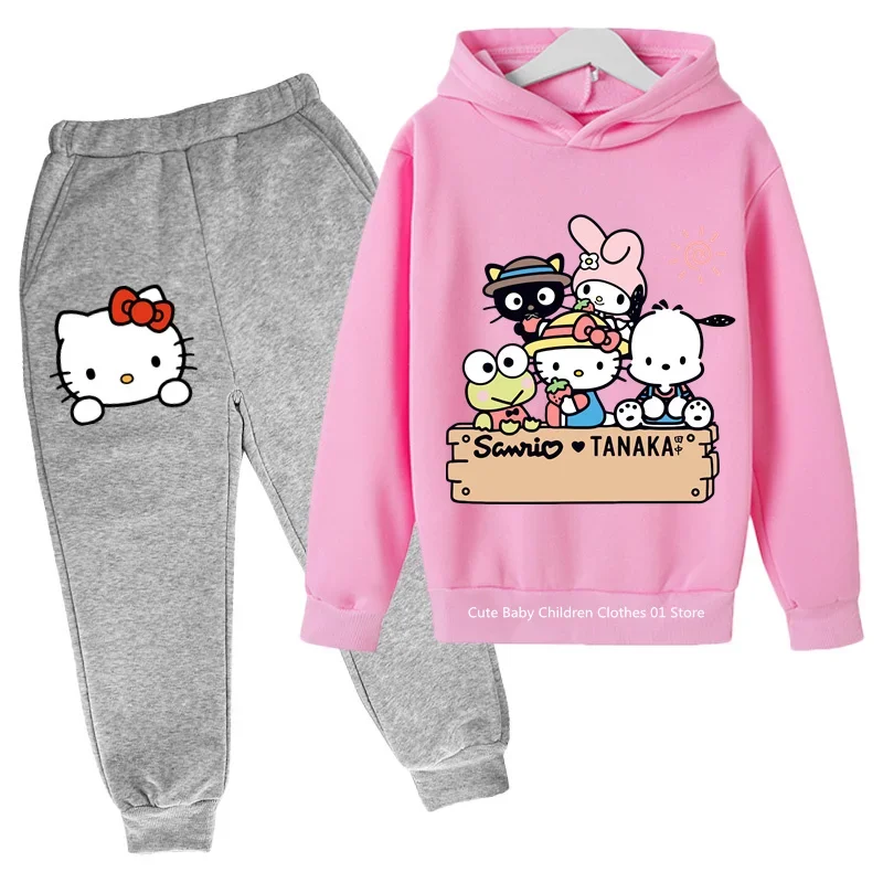 2024 Cute anime Hello Kitty Kids Girls Hooded hooded Suit Hoodie Fashion Boys Casual Student Teen Casual Top Ages 1-14 Outdoor