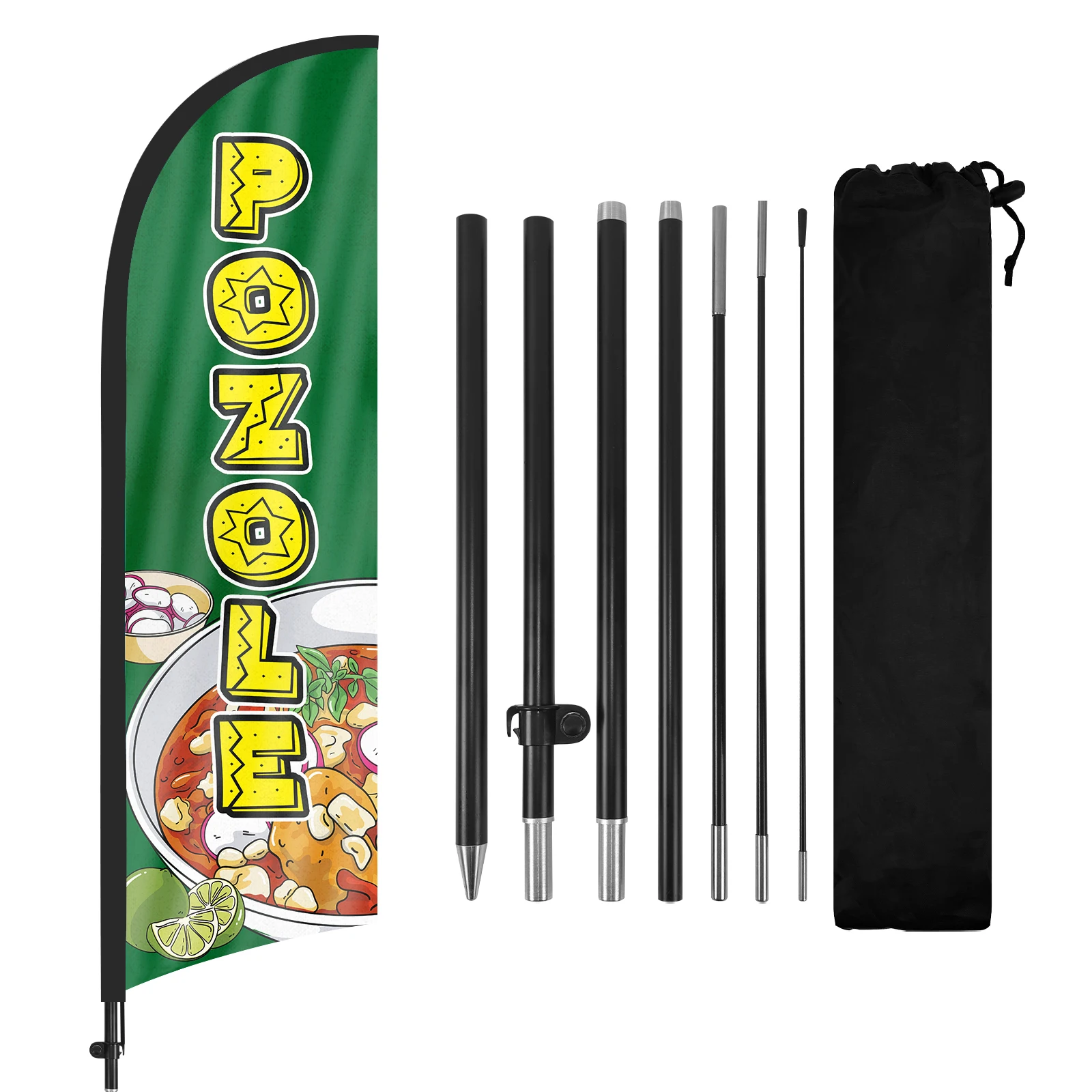Pozole Feather Flag, Outdoor Flag with Pole Kit and Ground Stake,Banner Advertising Promotion Celebration Decoration, 280cm