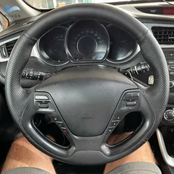 For Kia K3 2013 K3S 2014 K2 Rio 2015 2016 Ceed Cerato 13- 2017 Car Accessories Interior Hand Sewing Steering Wheel Leather Cover