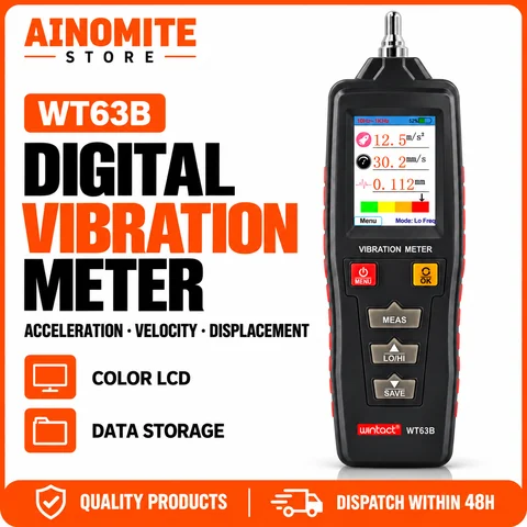 Handheld Vibration Meter 0.01-199.9mm/s, Digital Vibration Analyzer with Acceleration Velocity Displacement, Piezoelectric Test