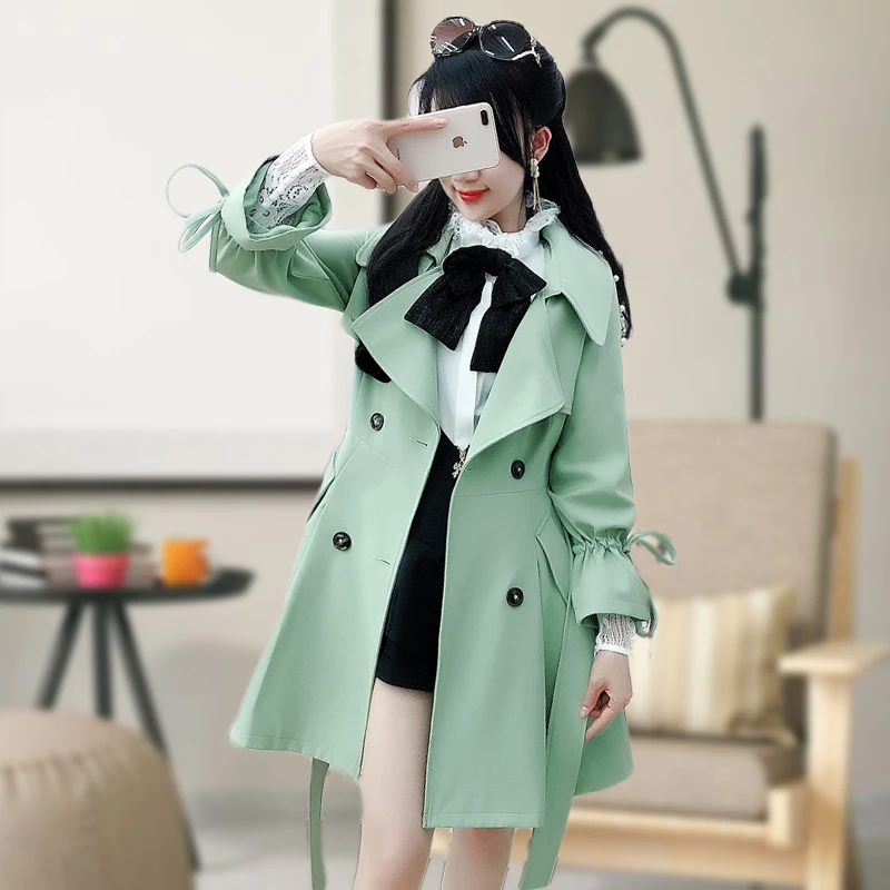 

Spring Women Chic Trench Coat Fashion Windproof Jacket Double Breasted Top2023 Lady Slim Beaded Windbreaker Streetwear Outerwear