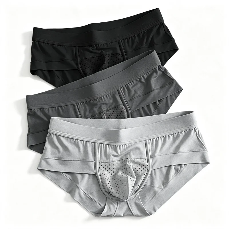 Breathable Men Mesh Patchwork Solid Colors Stretchy Briefs Low Rise Elastic Comfortable Sexy Quick Dry Soft Underwear Daily Male