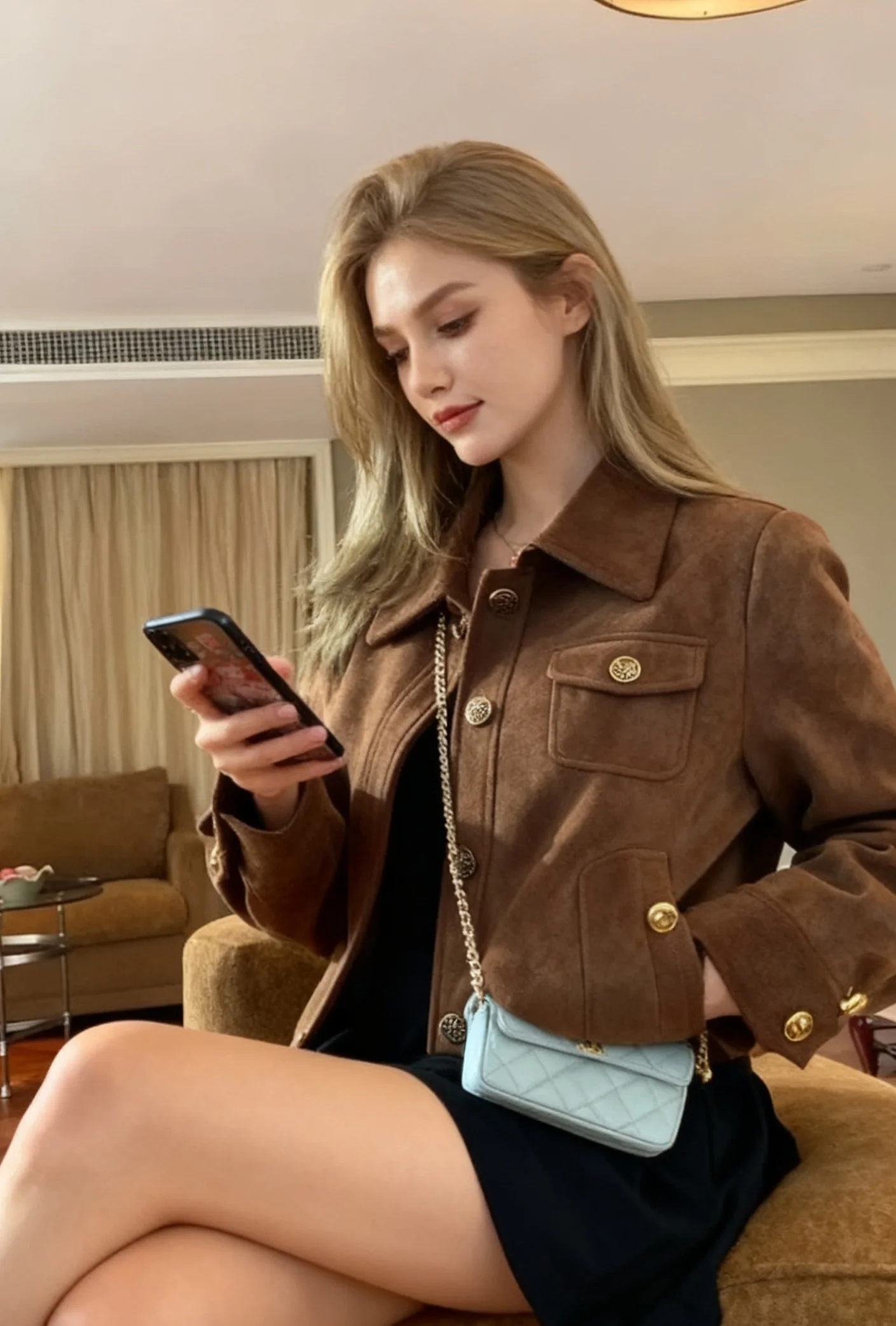 

Biker Jackets Womens Jacket Detachable Fall Deerskin Flannel Fitted Slim Single-Breasted Long-Sleeved Elegant Temperament Velvet