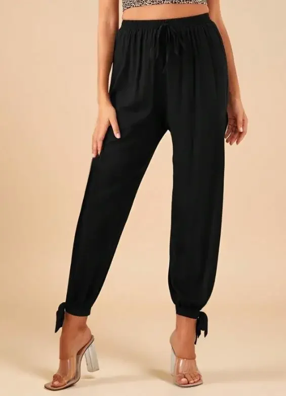 

Women Trousers Spring Retro Fashion Commuting Black High Waist Drawstring with Split Straps Leg Binding Casual Pants for Women