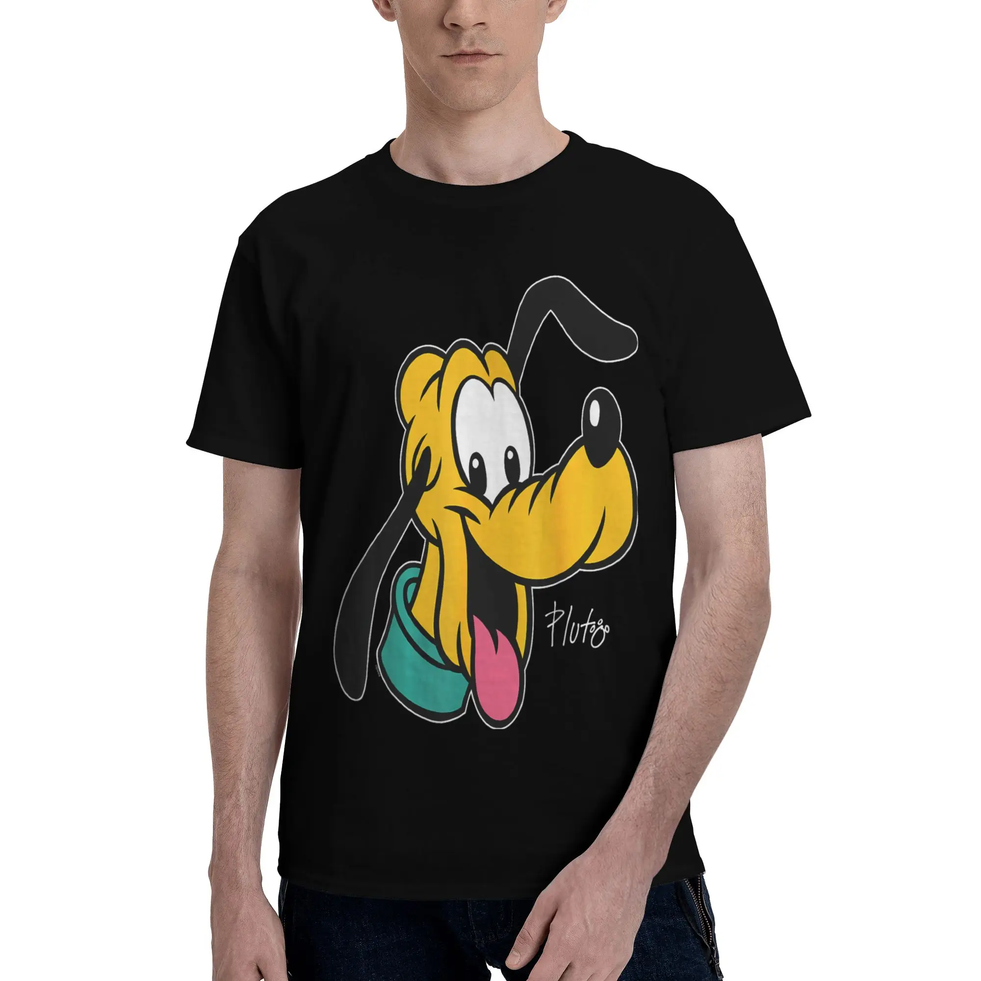 Camiseta de algodón de manga corta con diseño de personaje retro de Disney Pluto Big Face para hombre, camiseta increíble