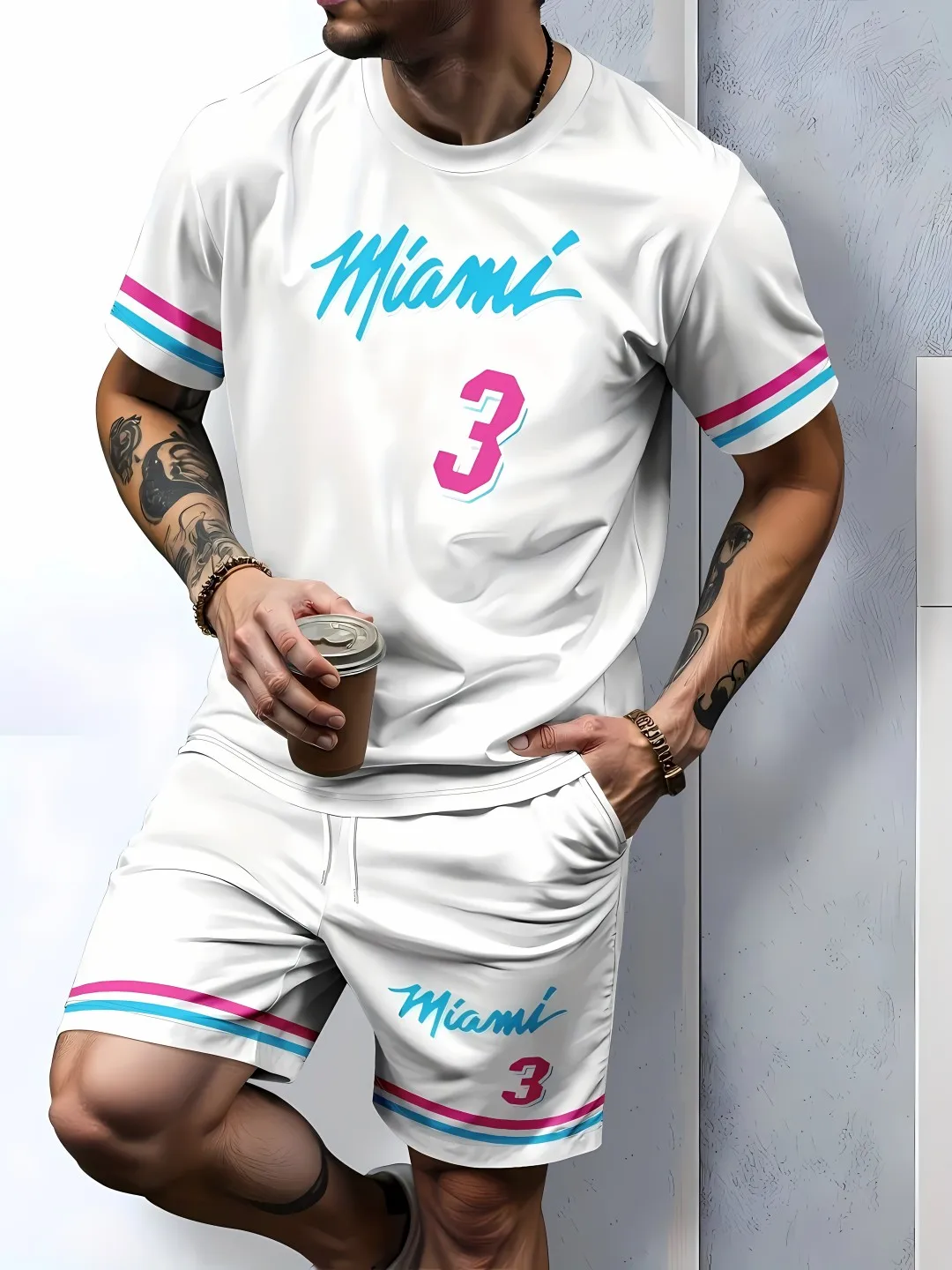 2025 men's summer new casual breathable short sleeved T-shirt shorts set casual sports set two-piece set - Image 2