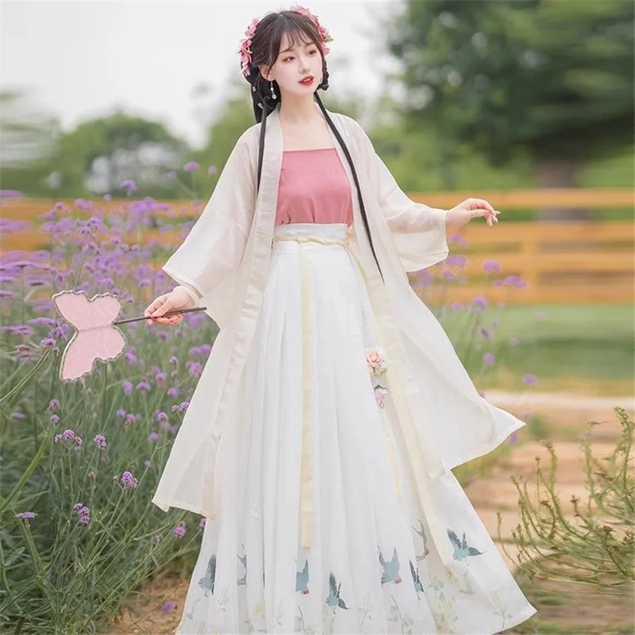 

Chinese Hanfu Dress Women Traditional Vintage Cat Print Floral Hanfu Cosplay Costume Elegant Stage Dance Dress Hanfu Robe Sets
