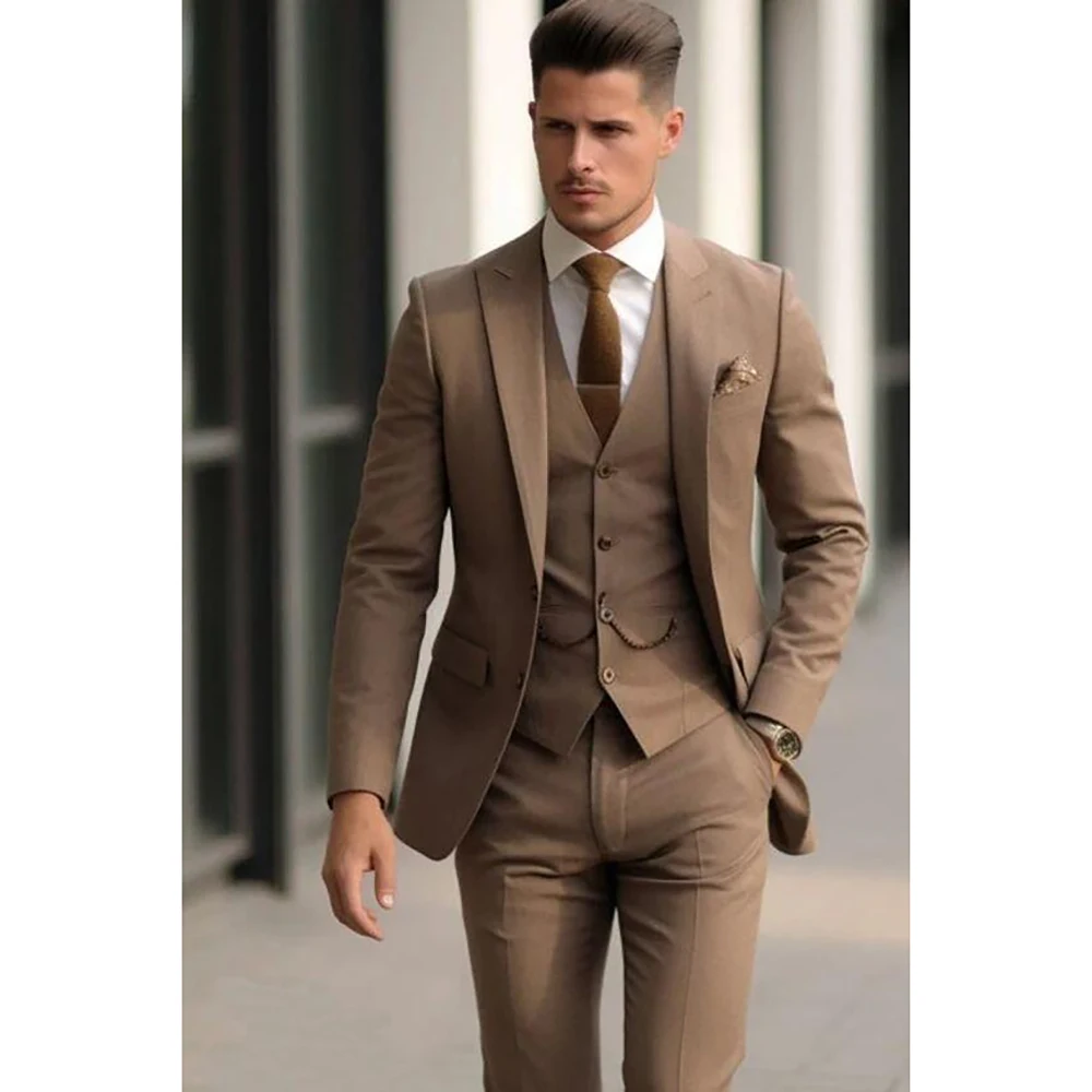 Fashion Men Suit Single-breasted Peak Lapel 3 Pieces(Jacket+Pants+Vest) Male Formal Wedding Party Set