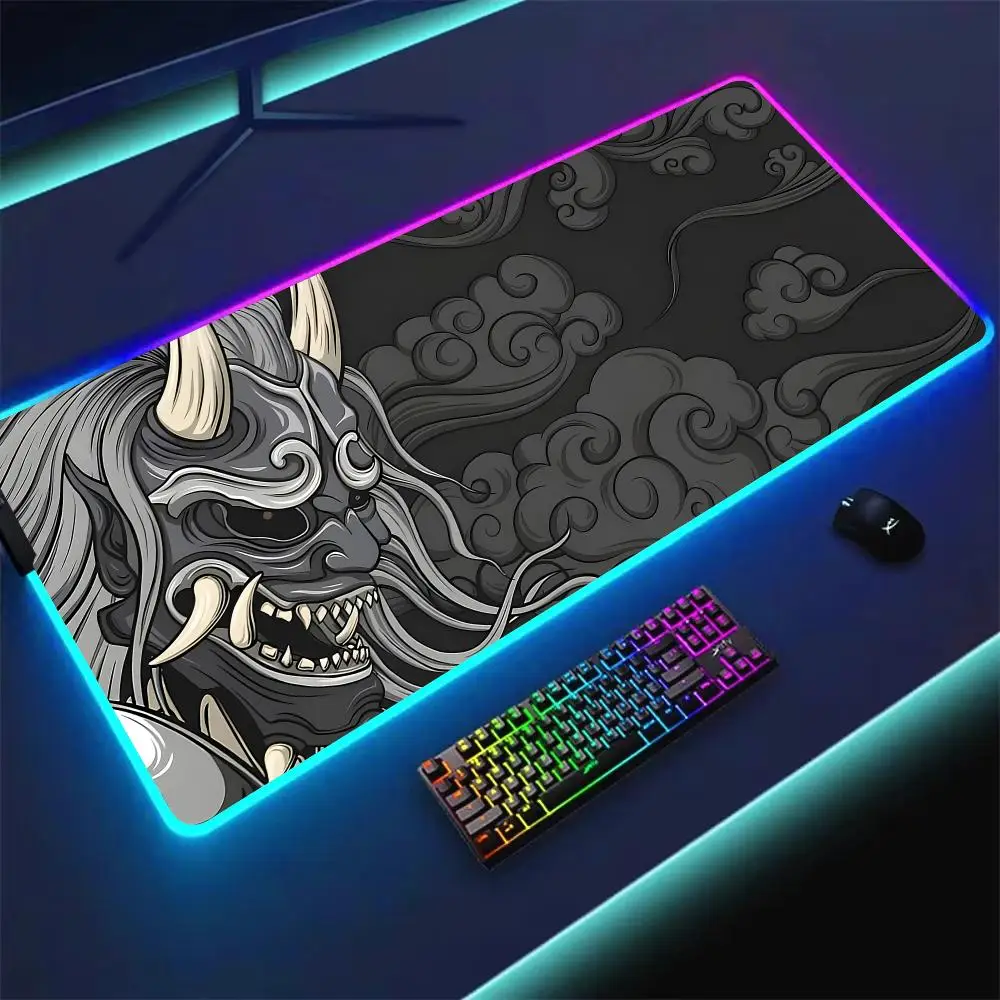 

Коврик для мыши RGB в японском стиле, игровой коврик на тему Onimusha, резиновый противоскользящий настольный коврик со светодиодной подсветкой, игровая клавиатура, коврик для мыши, аксессуары для ПК