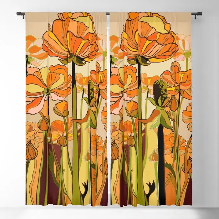 70's Orange California Poppy Blackout Curtains 3D Print Window Curtains for Bedroom Living Room Decor Window Treatments